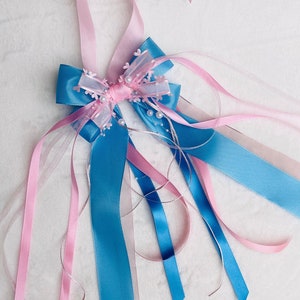 Geschenkschleife personalisiert, Schleife blau-rosa, Handgefertigte Schleife bedruckt Bild 1
