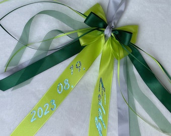 Personalized bow, gift bow, school cone bow with name, bow handmade green-gray