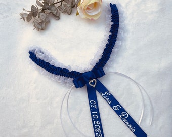 Personalized Garter, Blue and White Bridal Garter, Something Blue Wedding, Handmade and Printed