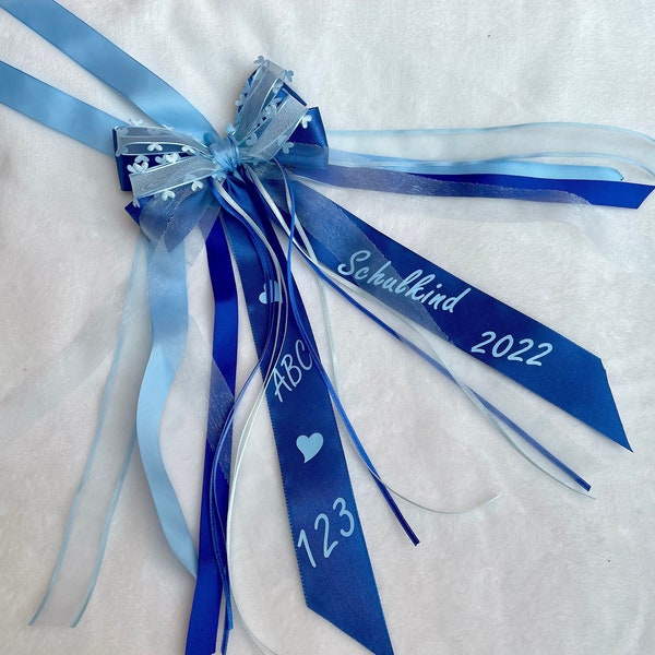 Schleife blau personalisiert, Personalisierte Schleife Schultüte, Zuckertüte, Autoschmuck Hochzeit, Schleife Geschenk Geburt, Taufschleife