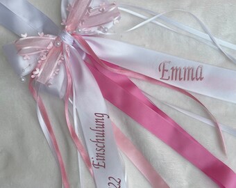 Personalized bow white-pink, gift bow, bow for gift, baptism, wedding, baptism, school cone