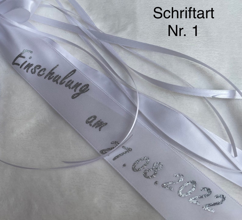 Geschenkschleife personalisiert, Schleife blau-rosa, Handgefertigte Schleife bedruckt Bild 5