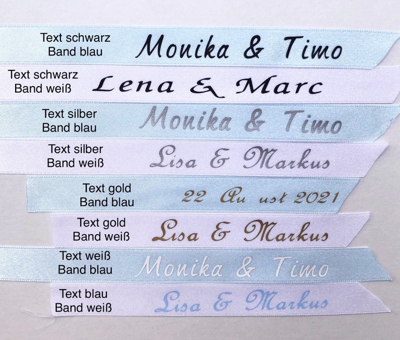 Strumpfband personalisiert, Etwas blaues, Organza weiß blau, Junggesellinnen Trauung, Hochzeitsaccessoires, bedruckt Namen Datum, Geschenk Bild 5