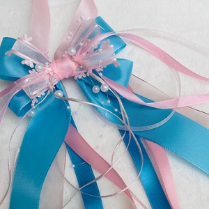 Geschenkschleife personalisiert, Schleife blau-rosa, Handgefertigte Schleife bedruckt Bild 3