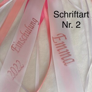 Geschenkschleife personalisiert, Schleife blau-rosa, Handgefertigte Schleife bedruckt Bild 6