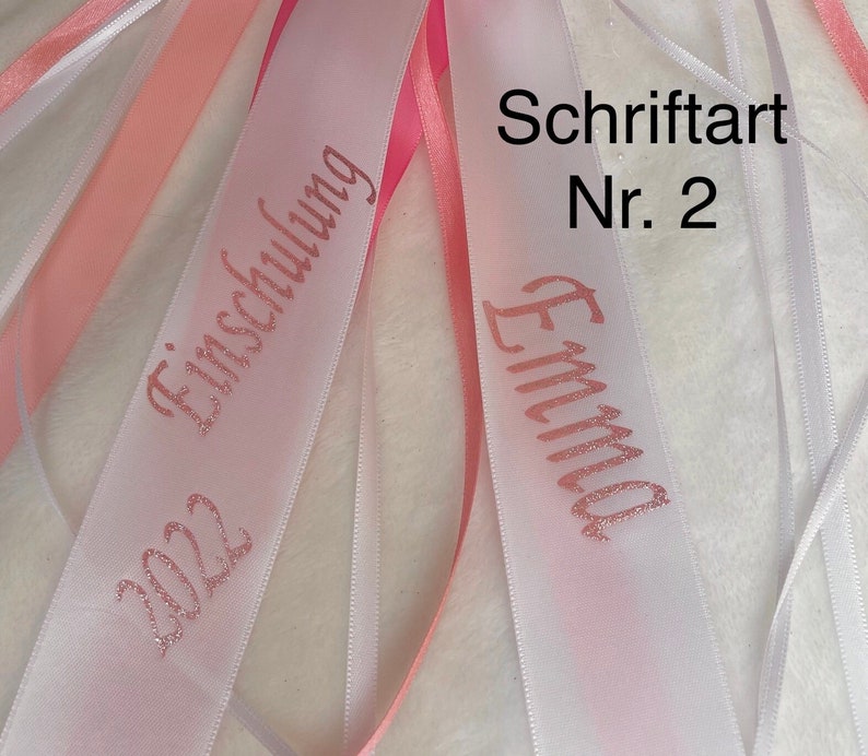 Geschenkschleife personalisiert, Schleife blau-rosa, Handgefertigte Schleife bedruckt Bild 6