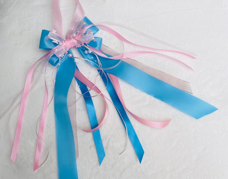 Geschenkschleife personalisiert, Schleife blau-rosa, Handgefertigte Schleife bedruckt Bild 2