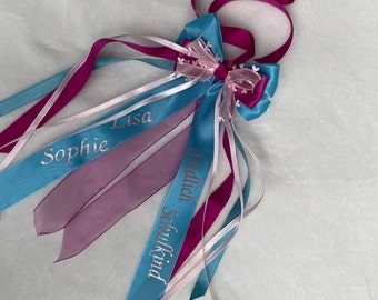 Bow school cone, personalized bow sugar bag school enrollment, handmade bow blue magenta pink