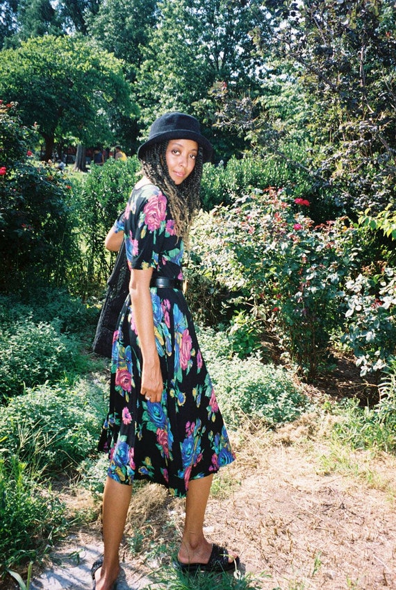 Vintage Floral Black Dress