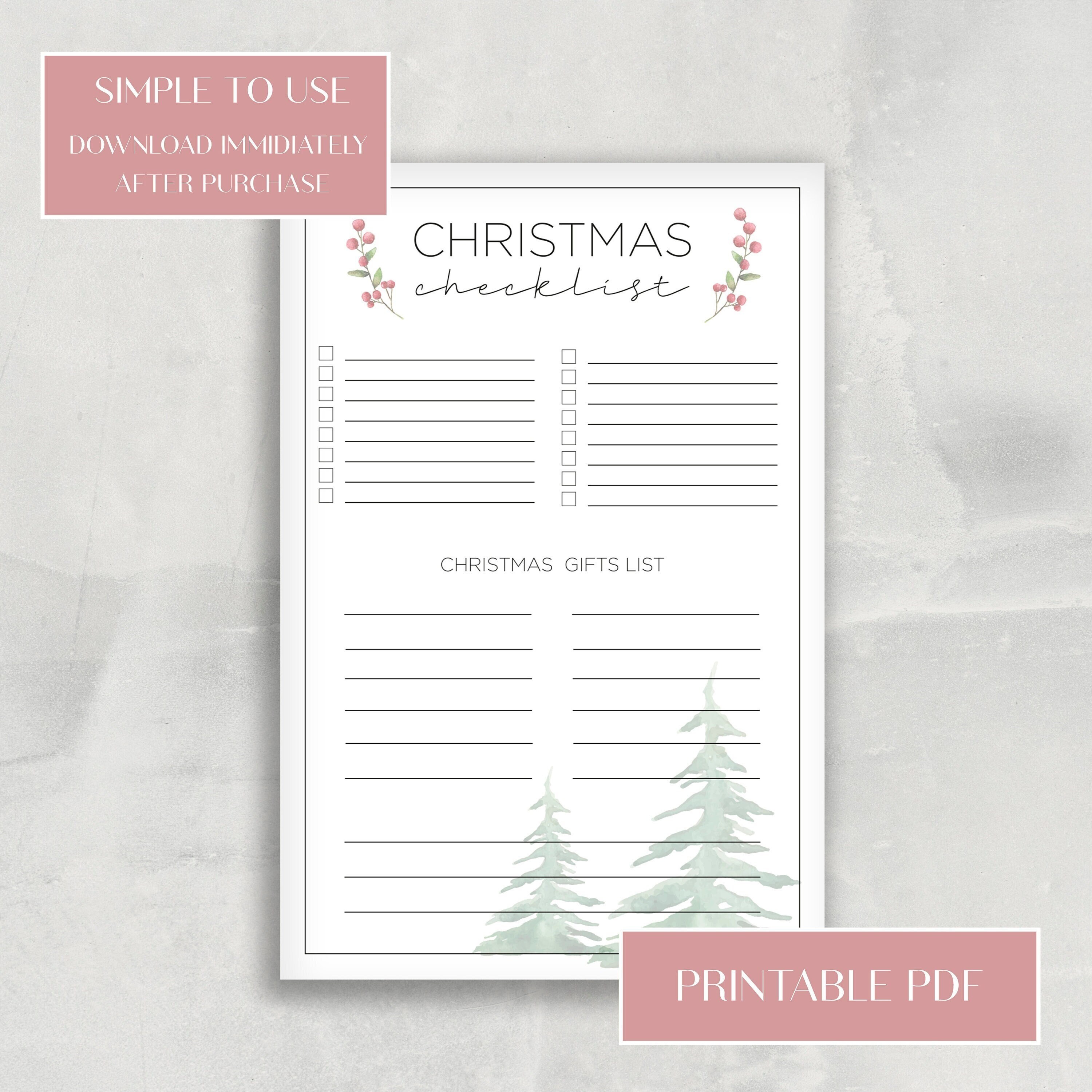 Christmas Checklist Printable Todo Checklists Print At Home Etsy