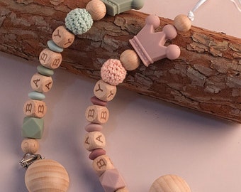 Personalized printed Pacifier Clip|Custom Baby shower Gift|Pastel Babygirl Binky Holder|Wooden Babyboy Dummy Chain|Newborn Gift,Easter Gift