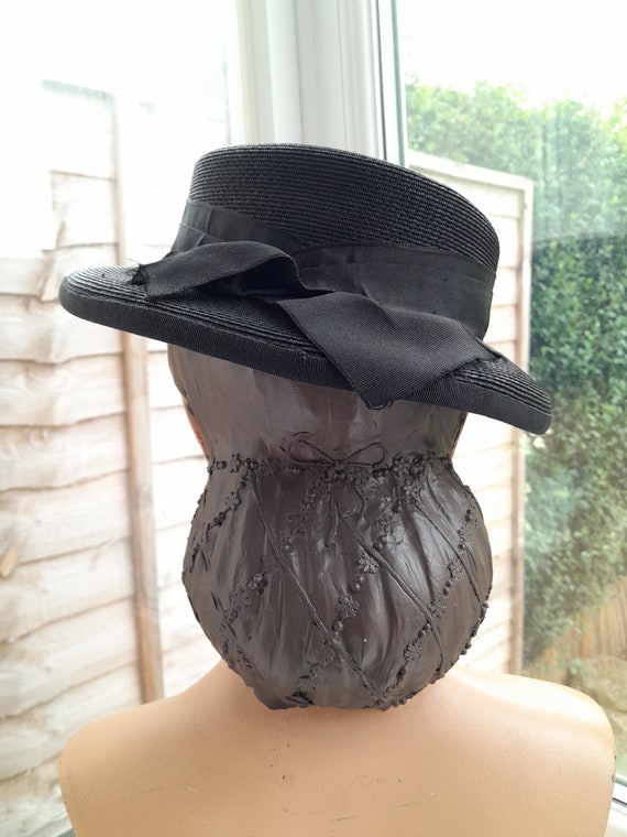 1940s Black Straw Hat **Will Ship Worldwide. Plea… - image 4