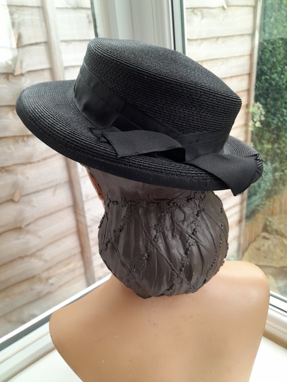 1940s Black Straw Hat **Will Ship Worldwide. Plea… - image 7