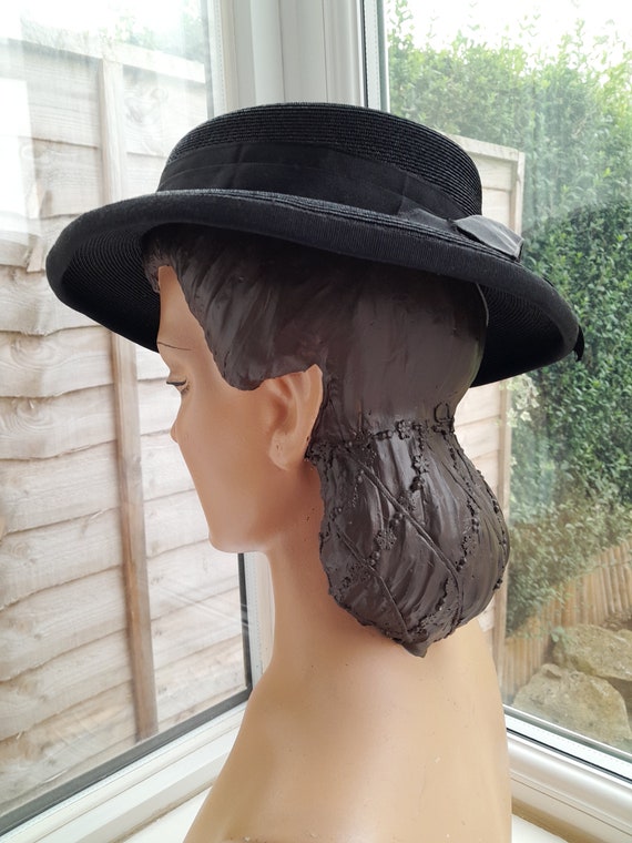 1940s Black Straw Hat **Will Ship Worldwide. Plea… - image 2