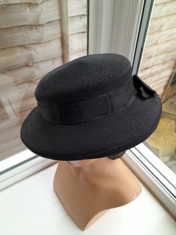 1940s Black Straw Hat **Will Ship Worldwide. Plea… - image 9