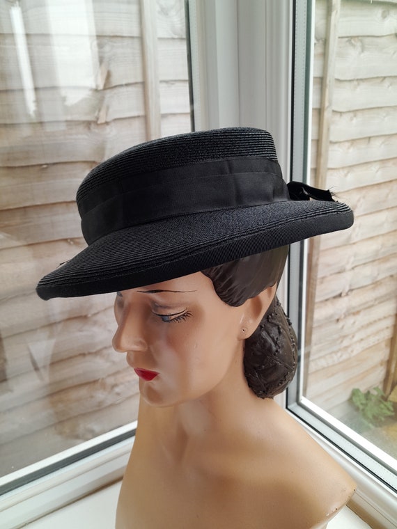 1940s Black Straw Hat **Will Ship Worldwide. Plea… - image 10