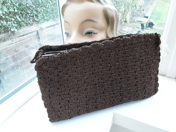 1940s Large Brown Corde Clutch Bag **Will ship wo… - image 2