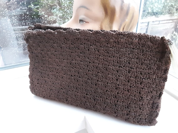 1940s Large Brown Corde Clutch Bag **Will ship wo… - image 1