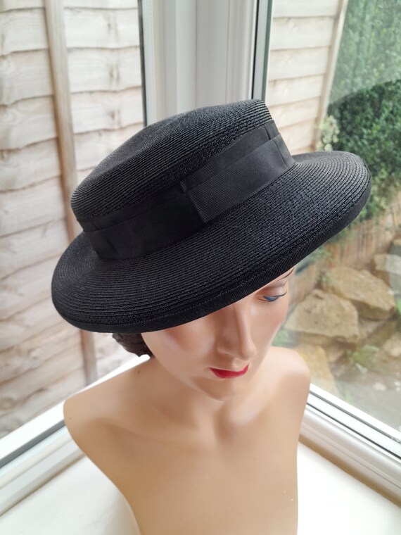 1940s Black Straw Hat **Will Ship Worldwide. Plea… - image 6