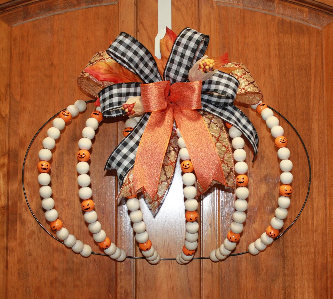Thanksgiving Pumpkin Wreath Fall Pumpkin Wreath With Beads Wood Bead thanksgiving-pumpkin-wreath-fall-pumpkin-wreath-with-beads-wood-bead