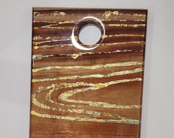 Camphor laurel timber and resin serving board with gold river foil artwork