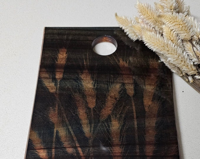 Wheat grass cyanotype image on camphour timber serving board