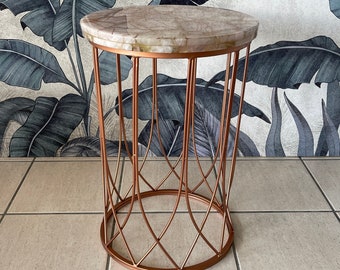 Rose quartz stone slab, resin and copper foil artwork coffee table