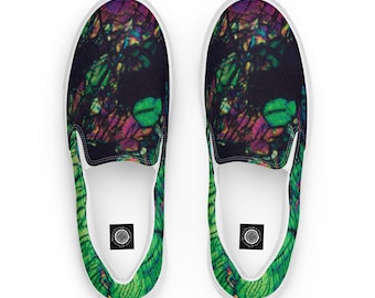 Mineral thin section art on Men’s slip-on canvas shoes