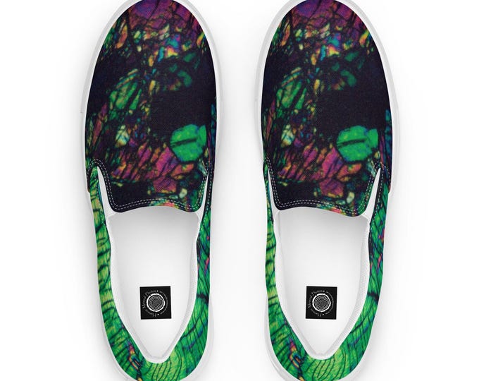 Mineral thin section art on Men’s slip-on canvas shoes
