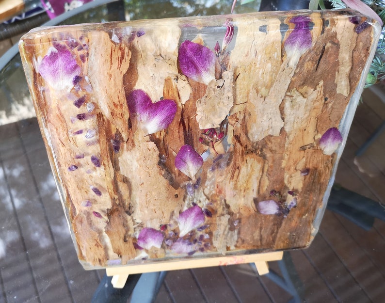 orchid and amethyst resin table centrepiece Bark