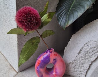 Red and purple concrete donut vase
