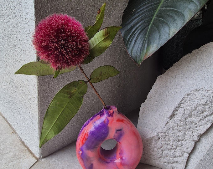 Red and purple concrete donut vase