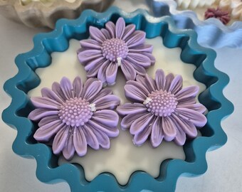 Teal fluted concrete bowl candle with rose fragranced soy wax