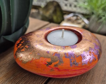 Large orange and gold pebble shaped tealight candle holder