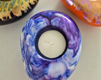 Large blue and purple pebble shaped tealight candle holder