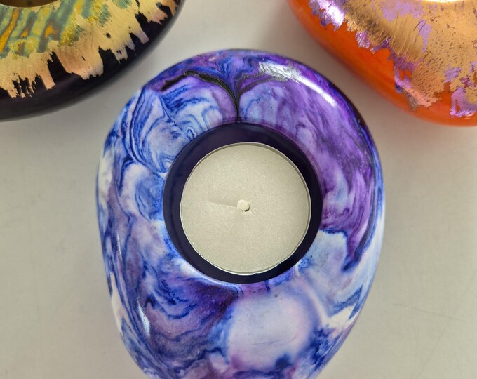 Large blue and purple pebble shaped tealight candle holder