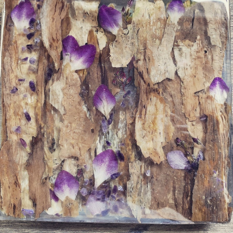 orchid and amethyst resin table centrepiece Bark