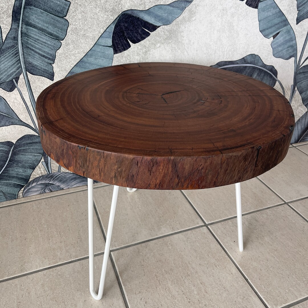 Round Timber Table With Australian River Gum Timber and White Etsy