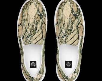 Women’s slip-on canvas shoes with geological thin section mineral photography