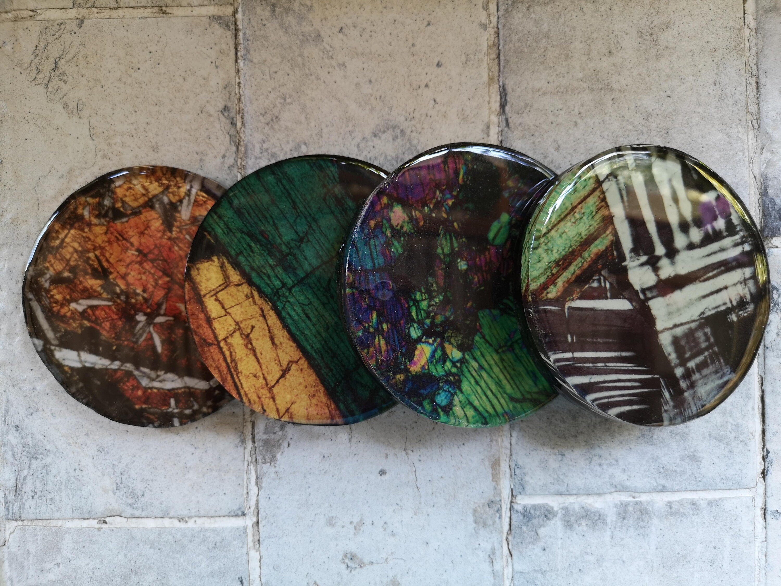 Resin coaster set with mineral photography