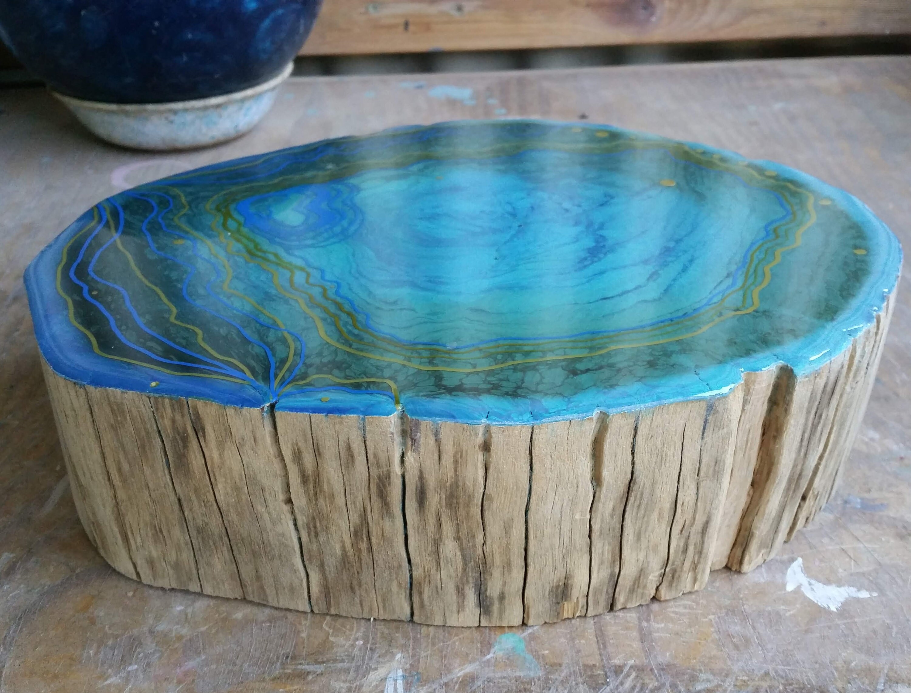 Resin art Table Centrepiece custom painted in abstract style