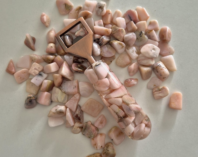 Luxury Bottle Opener featuring pink opal in resin with brushed copper opener