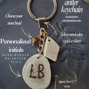 Personalized Antler Keychain Initials Keyring | Handmade Deer Antler Slice | Rustic Custom Woodland Gift