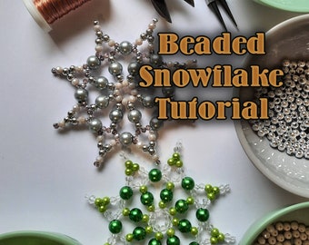 Beaded Snowflake Tutorial English, Holiday tree Star Ornament beading pattern, How to make beaded snowflake, DIY Home crafts