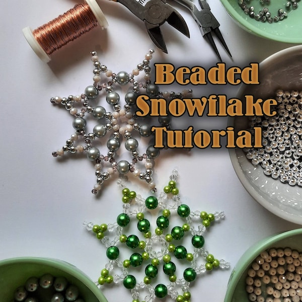 Beaded Snowflake Tutorial English, Holiday tree Star Ornament beading pattern, How to make beaded snowflake, DIY Home crafts