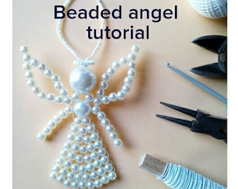 How to make beaded angel, Beaded angel tutorial, English Beading Pattern, Christmas Ornament easy to make, Beaded Ornament kids crafts