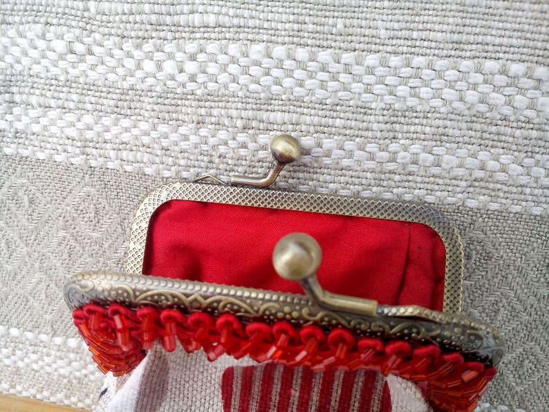 Heart print linen fabric coin purse money pouch kiss lock frame purse birthday gift for girl