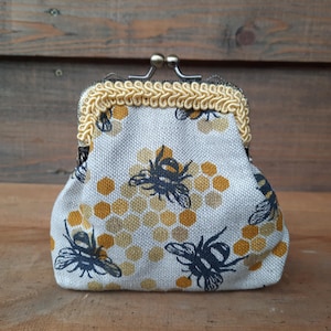 Bolsa de moedas de abelha, carteira de tecido de linho, bolsa de troco, presente para apicultor, bolsa de batom, bolsa de dinheiro de linho