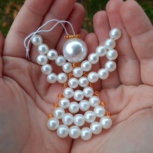 White Beaded Angel Christmas Tree Ornament | Handmade Guardian Angel Gift | Stocking Stuffer
