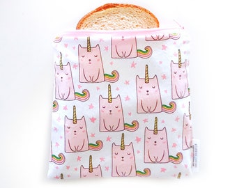Glitter Unicorn Kitten Reusable lunch bags